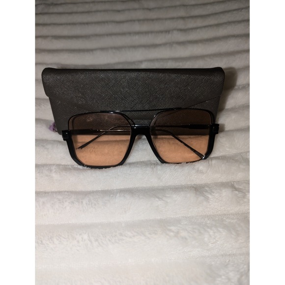 Unbranded Square Aviator Sunglasses Black Frames Orange Tinted Lenses with Case - Picture 1 of 3